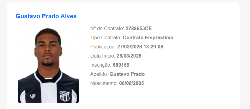 Gustavo Prado já está liberado para estreia pelo Ceará na Série B de 2026 - Imagem do artigo original