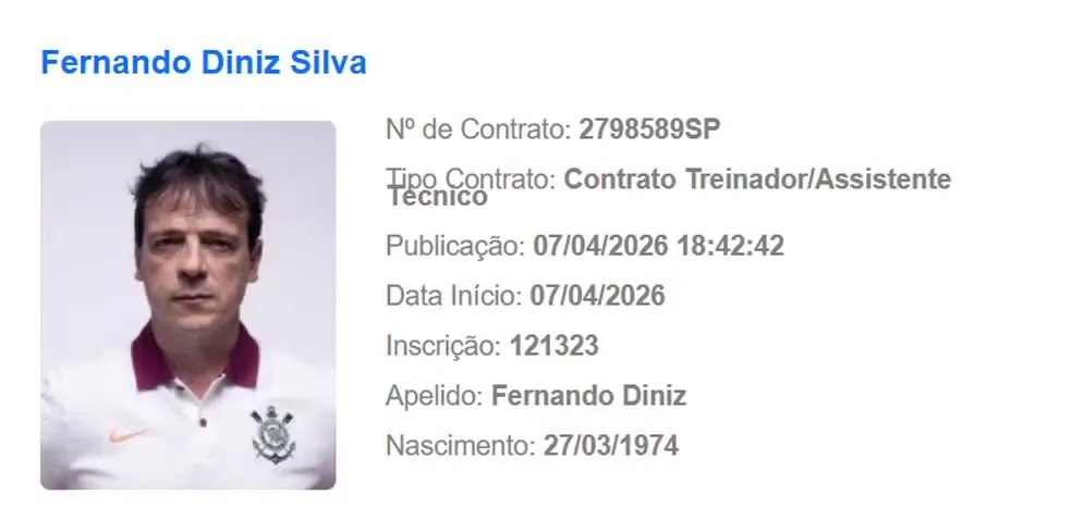 Fernando Diniz é registrado no BID e pode estrear pelo Corinthians na Libertadores - Imagem do artigo original