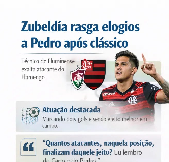 Zubeldía elogia Pedro após Fla-Flu e destaca finalização “rara” do atacante do Flamengo - Imagem do artigo original