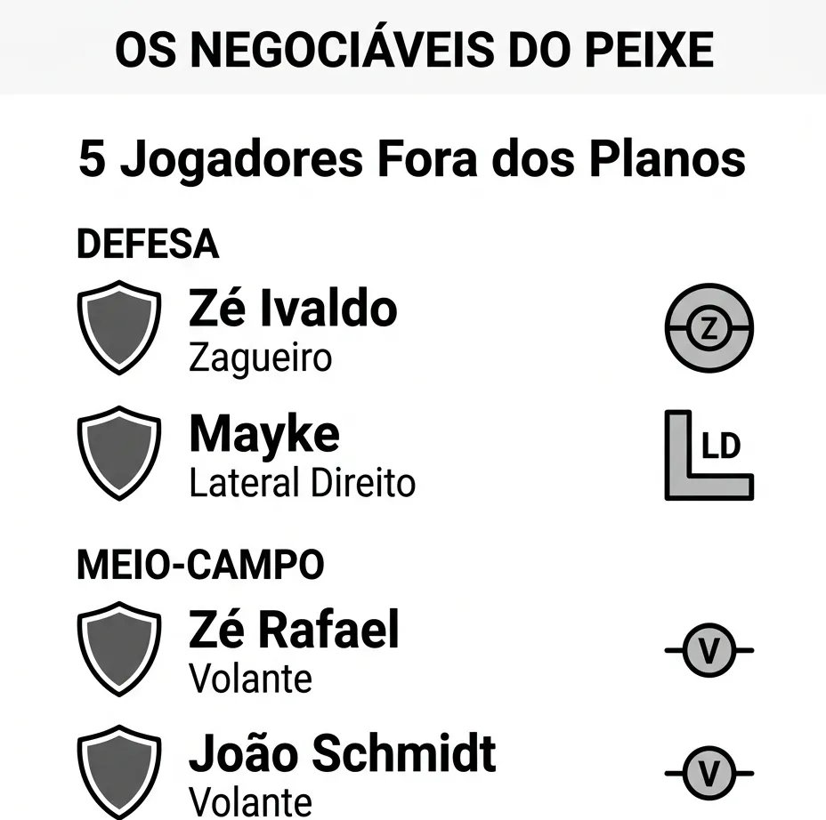 Santos define lista de dispensas com cinco jogadores para a próxima janela - Imagem do artigo original