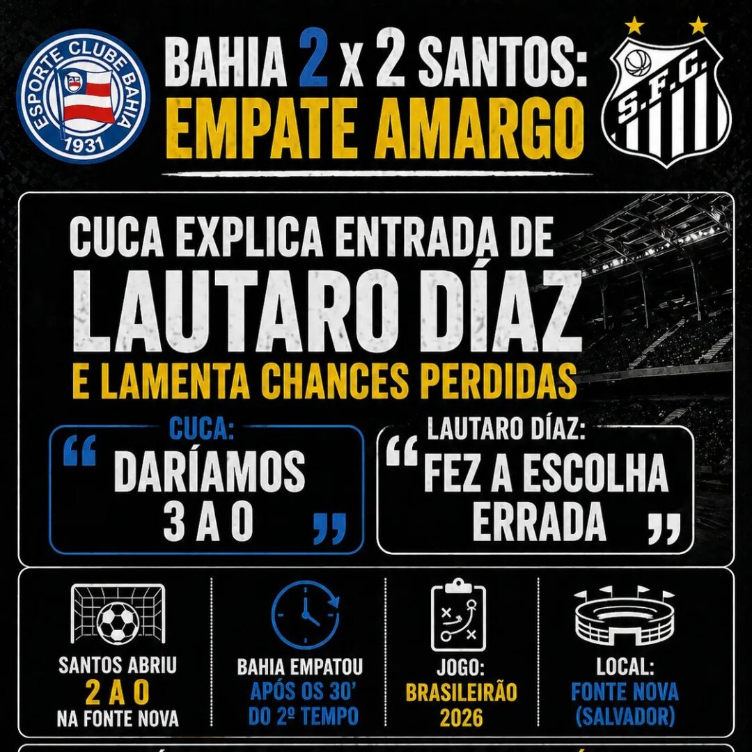 Cuca justifica entrada de Lautaro Díaz e aponta erro que custou vitória do Santos contra o Bahia - Imagem do artigo original