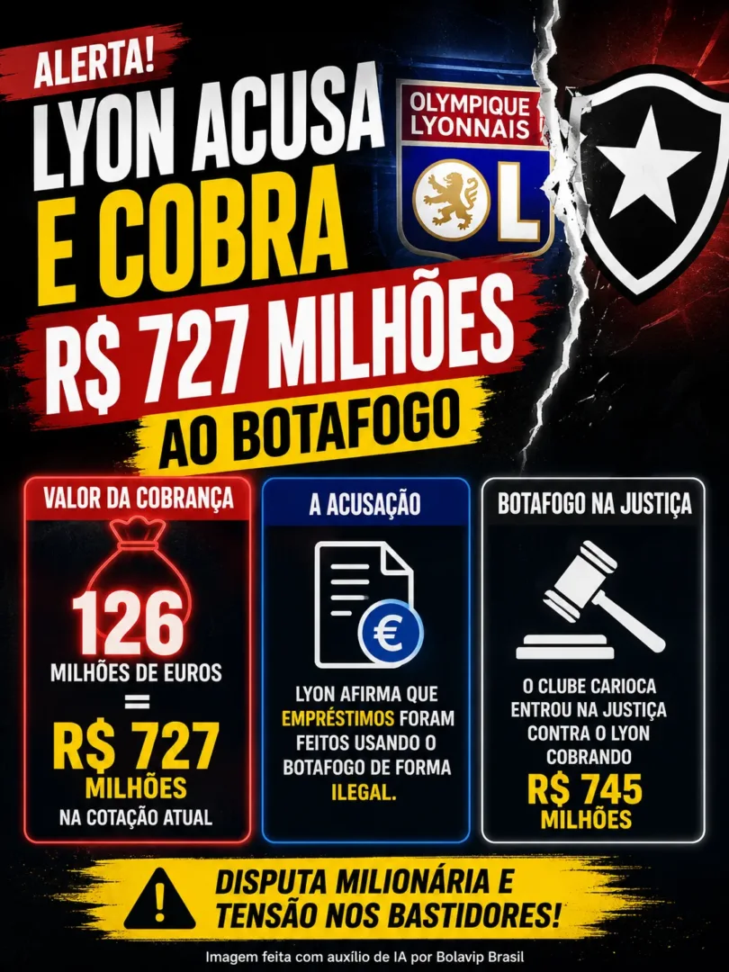Lyon aponta calote e aciona Botafogo por R$ 727 milhões; Textor é citado em disputa entre SAFs - Imagem do artigo original
