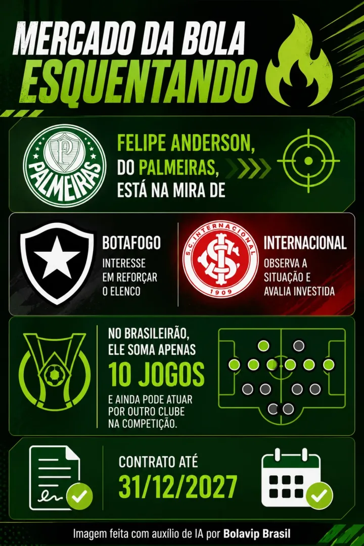 Internacional e Botafogo sondam Felipe Anderson para a janela de meio de ano - Imagem do artigo original