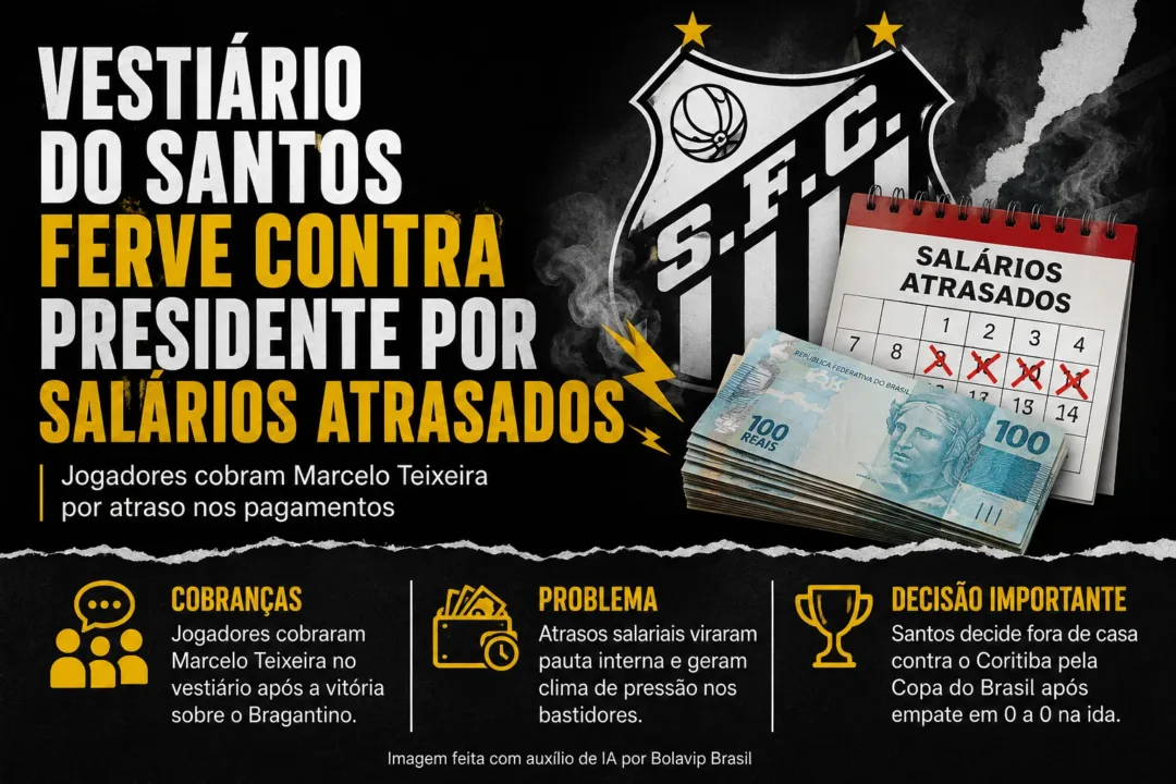 Salários atrasados abrem crise no Santos e elenco cobra Marcelo Teixeira no vestiário - Imagem do artigo original