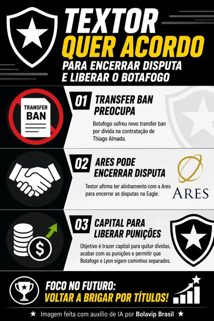 Textor anuncia acordo preliminar com Ares para destravar transfer ban e injetar recursos no Botafogo - Imagem do artigo original