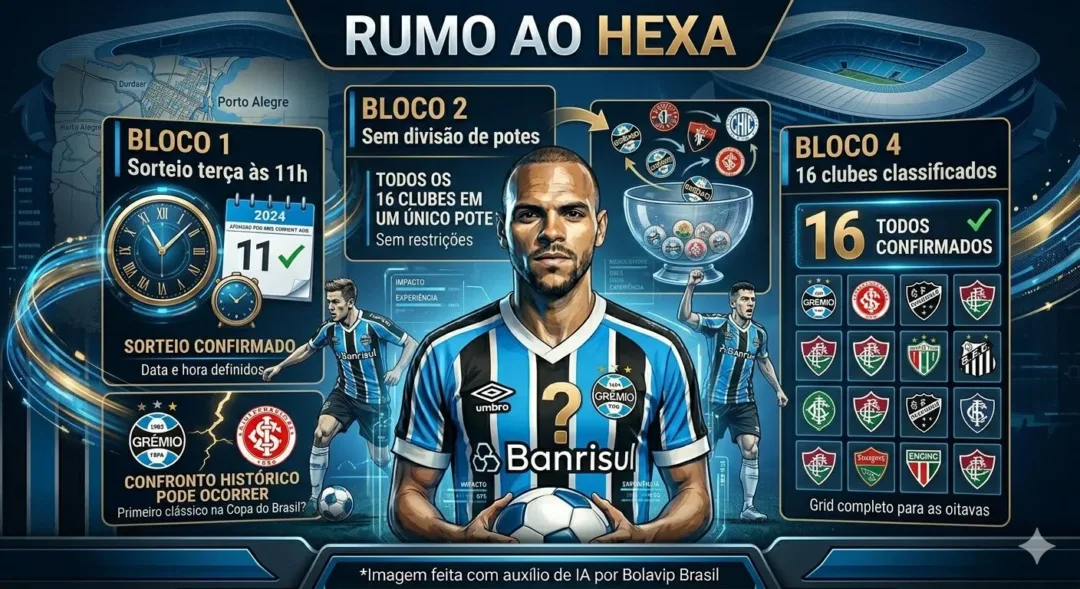 Sorteio sem potes agita o Grêmio: Gre-Nal vira ameaça já nas oitavas da Copa do Brasil - Imagem do artigo original