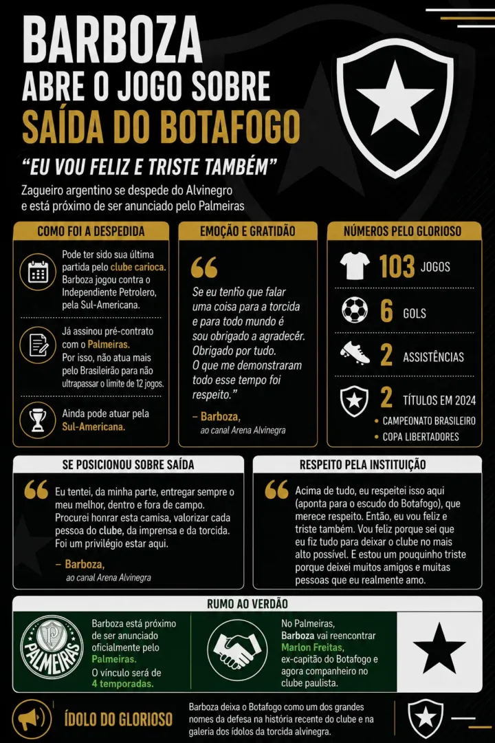 Com pré-contrato fechado, Barboza se despede do Botafogo e já projeta chegada ao Palmeiras - Imagem do artigo original